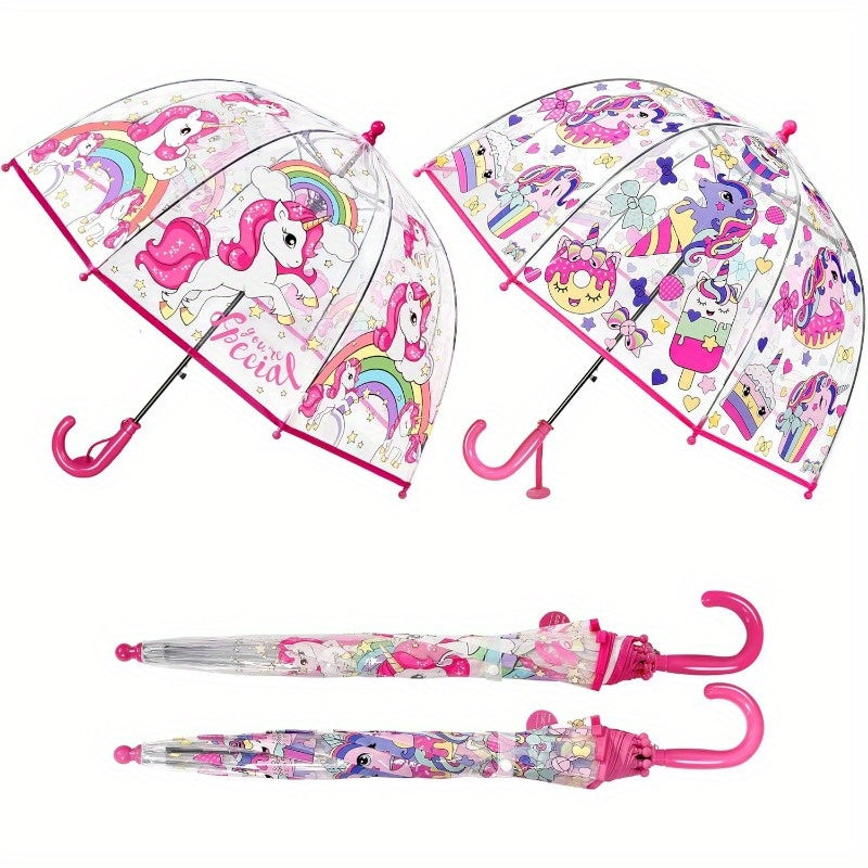 2pcs Parapluies ¨¤ Bulles Licorne, Ouverture Automatique, 8 Barres, Manche en Fibre de Carbone & PE, Auvent en PVC Hydrofuge, Manche Courb¨¦ Facile ¨¤ Tenir pour Gar?ons et Filles