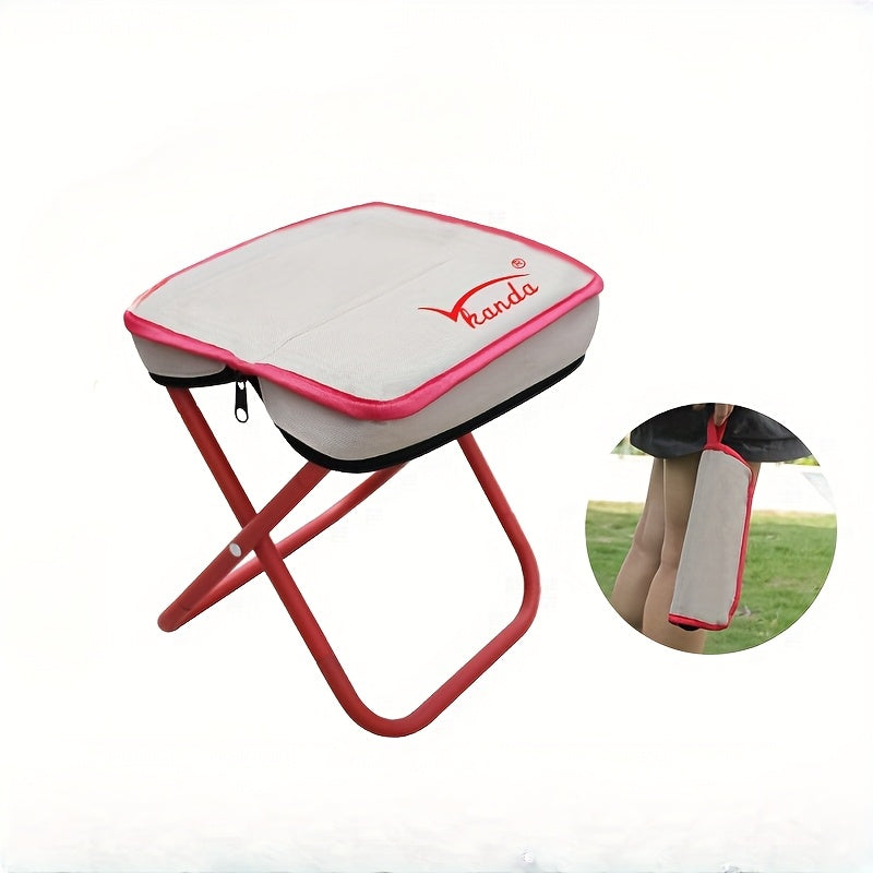Portable Folding Stool with Pen Bag - Stainless Steel, Champagne Color, Compact & Lightweight for Travel, Hiking, Camping, and Outdoor Adventures