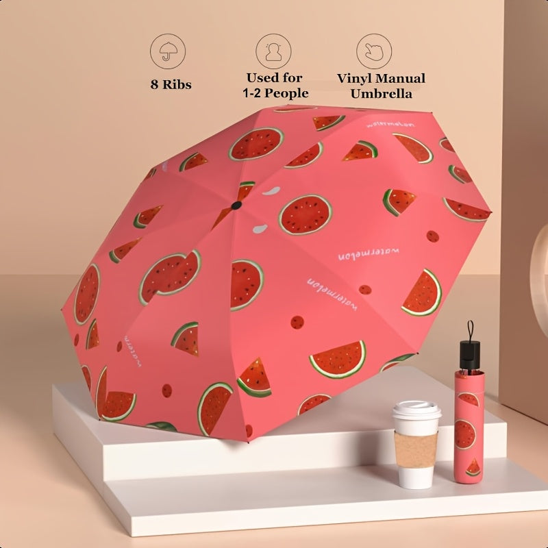 Parapluie pliant compact avec design de tranche de melon - Imperm¨¦able, protection UV, coupe-vent, parapluie de voyage portable avec cadre en m¨¦tal, s¨¦paration s¨¨che\u002Fliquide, ¨¦quipement de pluie compact, favori des ¨¦tudiants, parapluie mignon