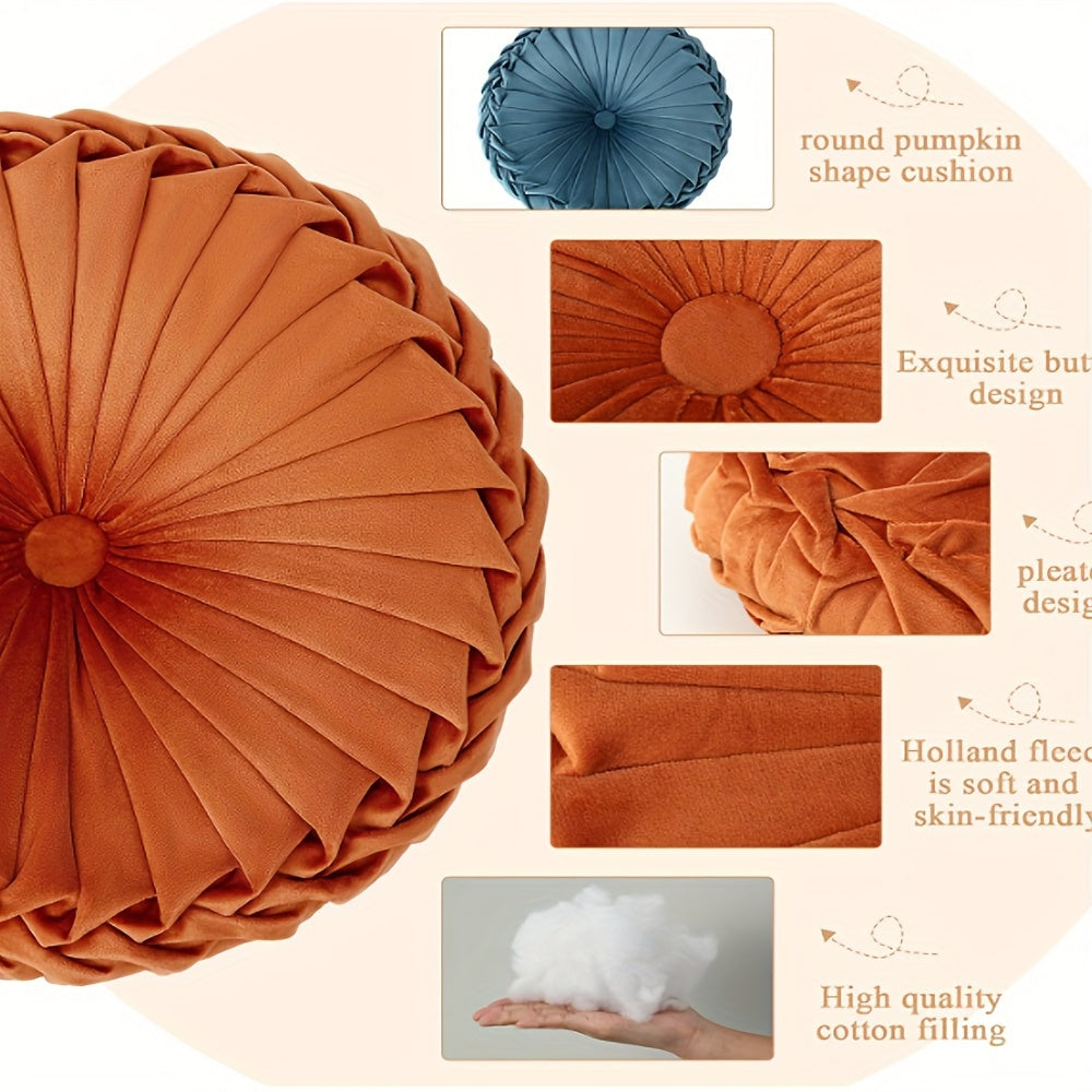 2 coussins d¨¦coratifs ronds pliss¨¦s, coussins d¨¦coratifs citrouille ¨¦l¨¦gants avec bouton central, coussins de sol en velours vintage pour canap¨¦, lit, chaise de coiffeuse