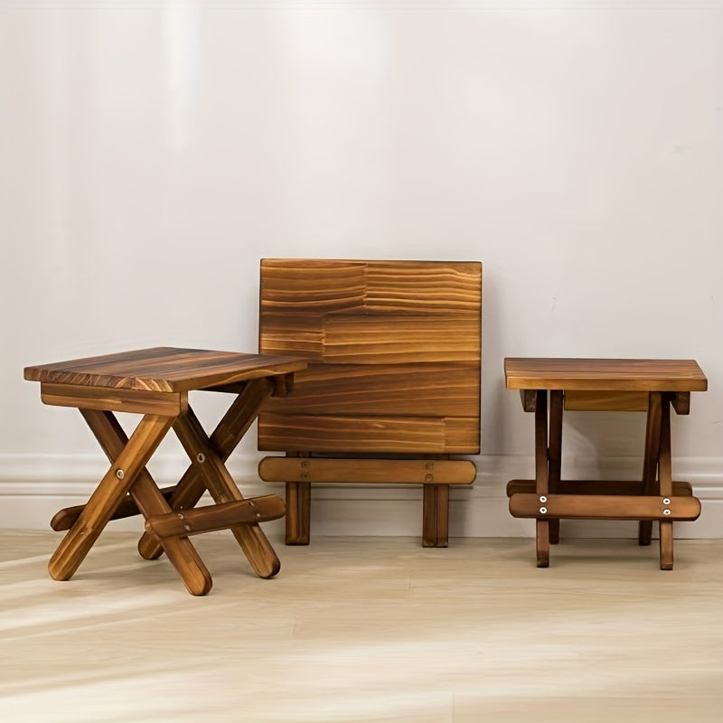 1pc Solid Wood Folding Camping Chair, Portable Small Folding Stool, Ultra-Lightweight Design Fishing Bench for Garden, Beach, Camping, Home Use, No Assembly Required Natural Color, Walnut