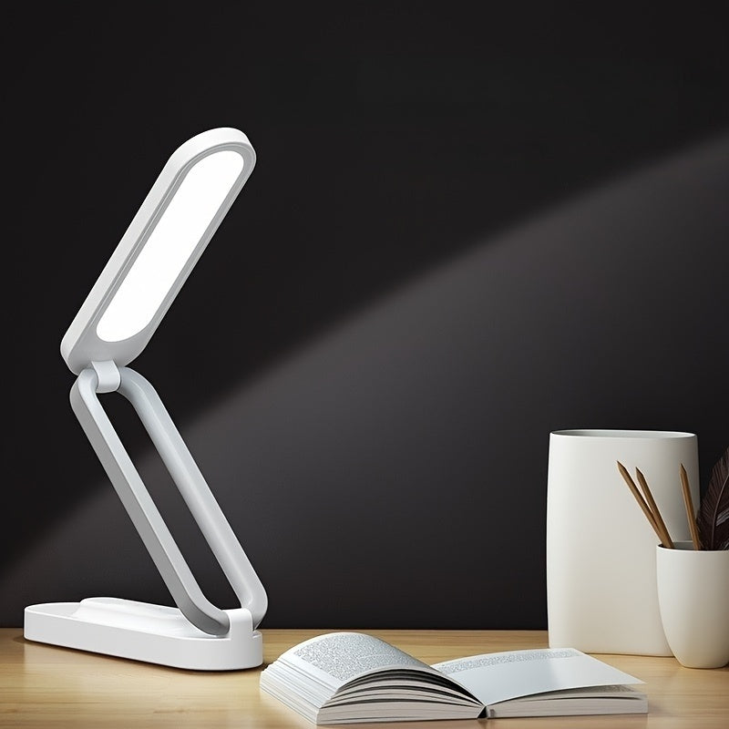 1pc Foldable LED Desk Lamp, Small Book Reading Light With 3 Brightness Color, Rechargeable & Dimmable, Eye-Caring Studying Light, Portable Table Lamp, For Home, Office, Travel