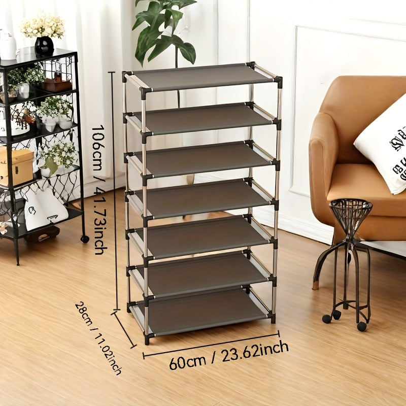 Modern Minimalist 7-Tier Shoe Rack - Slim, Space-Saving Design for Entryway, Closet, Garage - Sturdy Steel Frame, Easy 10-Minute Assembly, Ideal for Home Organization, Shoe Storage|Sleek Shoe Rack|Durable Shelf, Shoe Storage Rack