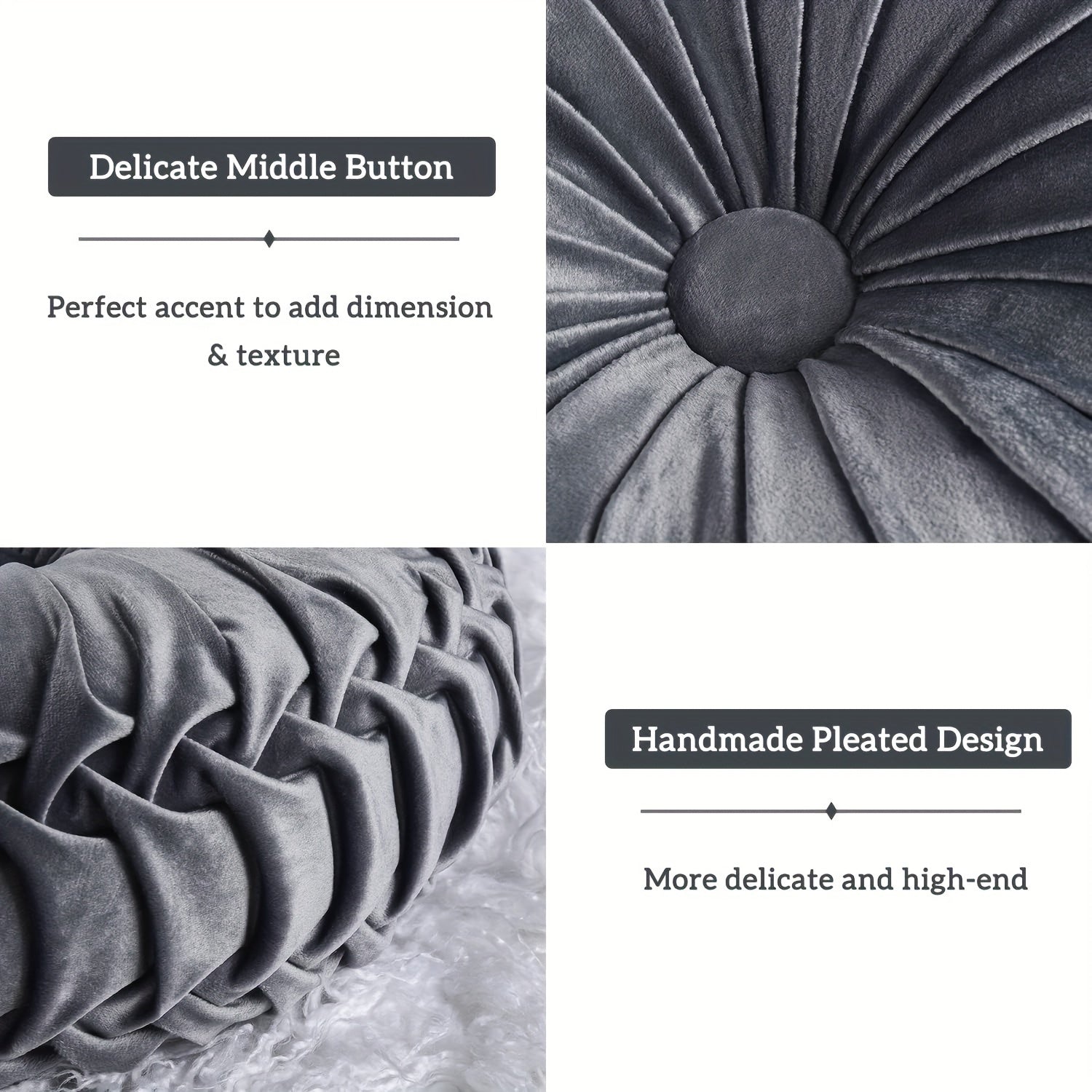 Lot de 2 Coussins D¨¦coratifs Pliss¨¦s Ronds, Coussins d'Accent ¨¦l¨¦gants en Forme de Citrouille avec Bouton Central, Coussins de Sol en Velours Vintage pour Canap¨¦, Chaise de Vanit¨¦ et Lit